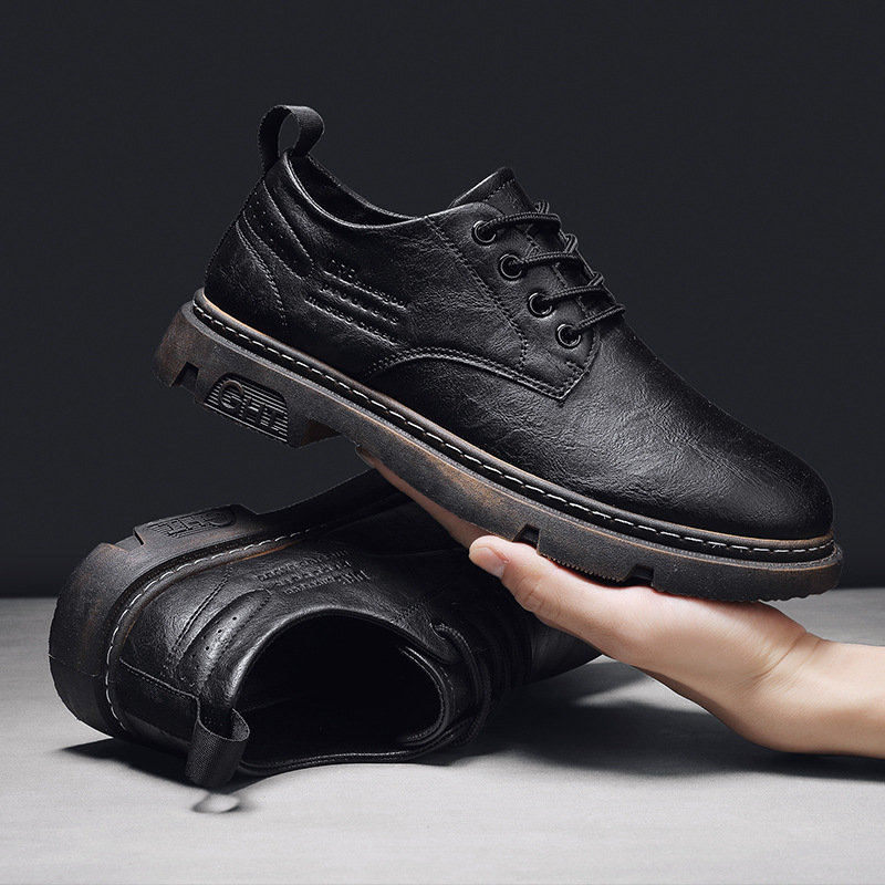 冬季新品男鞋潮流青年复古擦色大头皮鞋男款低帮马丁靴休闲工装鞋