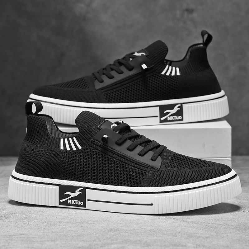 飞织板鞋春季款透气一脚蹬懒人休闲男鞋2025新款男士软底帆布鞋男