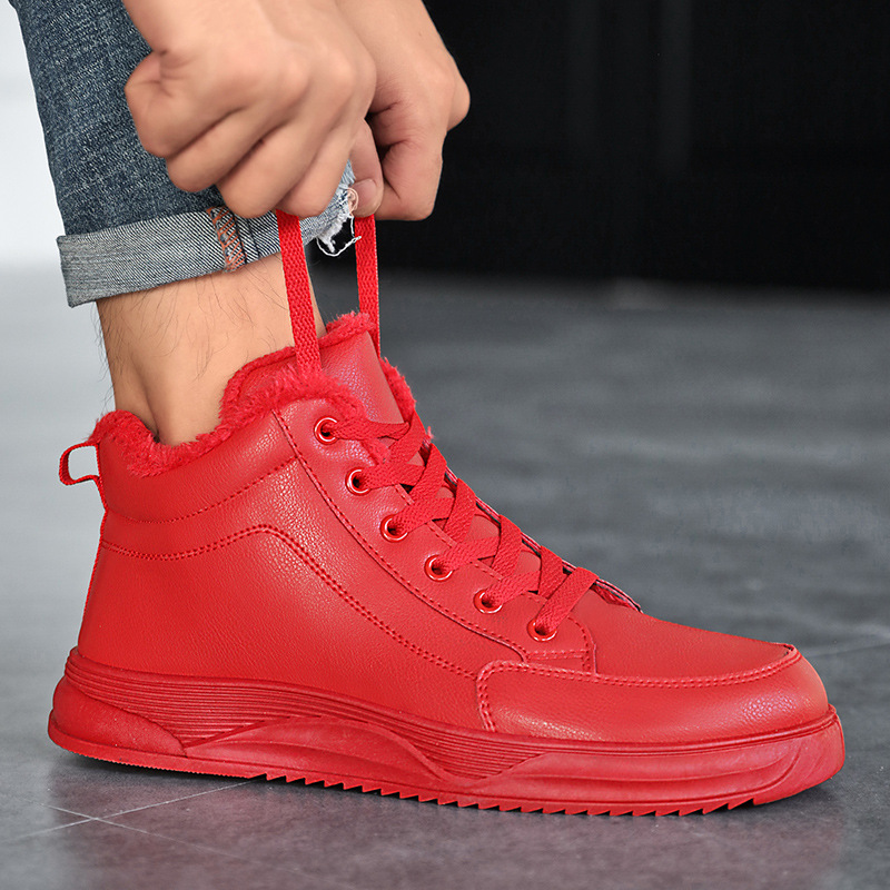 大红过年鞋情侣款高帮棉鞋男鞋冬季保暖加绒板鞋时尚青年马丁靴女