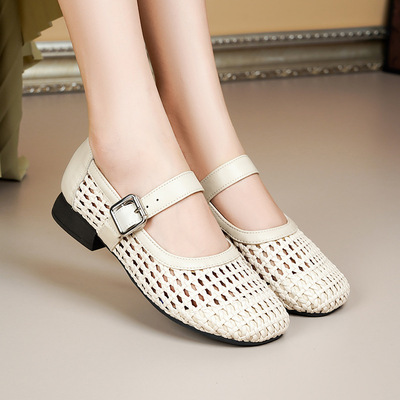 25春新款女单皮鞋乐福鞋软底软面懒人鞋打孔凉鞋SRZ3376加大码42