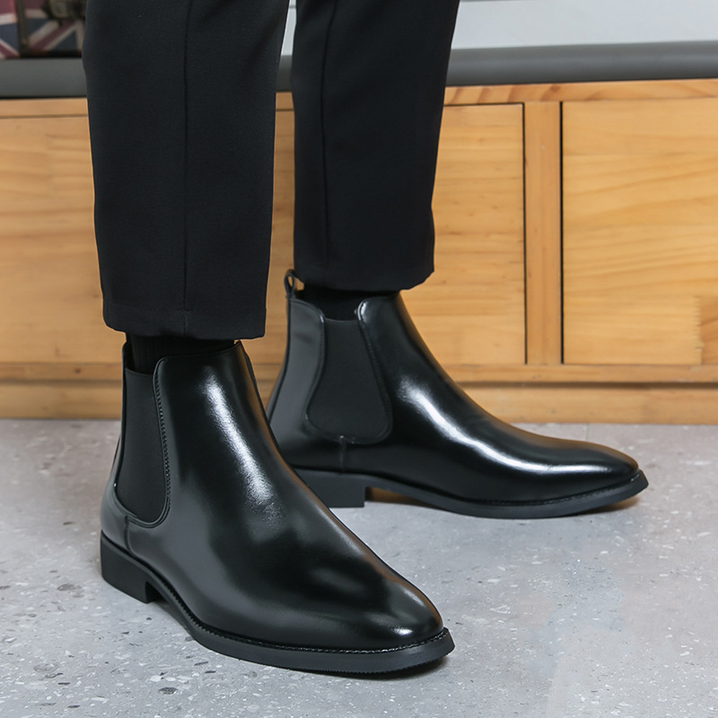 2025秋冬新款高帮皮鞋男鞋英伦休闲韩版骑车靴子发型师切尔西皮靴