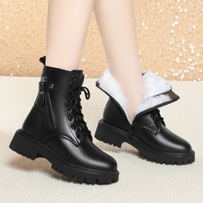 2025真皮马丁靴女鞋冬季加绒加厚短靴软皮棉鞋羊毛靴子雪地靴