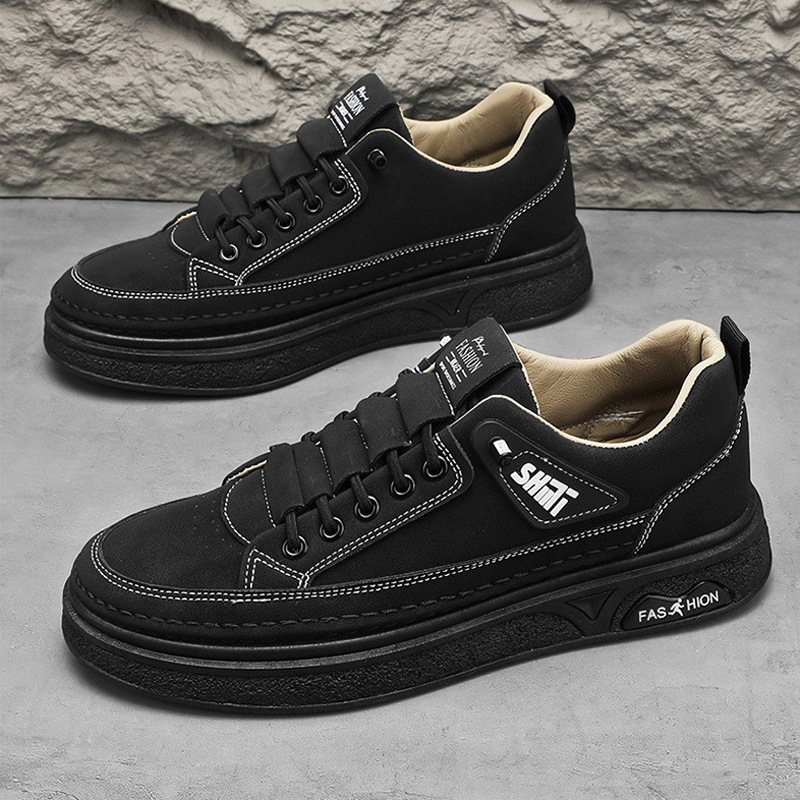 2025年春季男鞋新款透气上班鞋子男潮流黑色皮鞋休闲防滑厨师板鞋