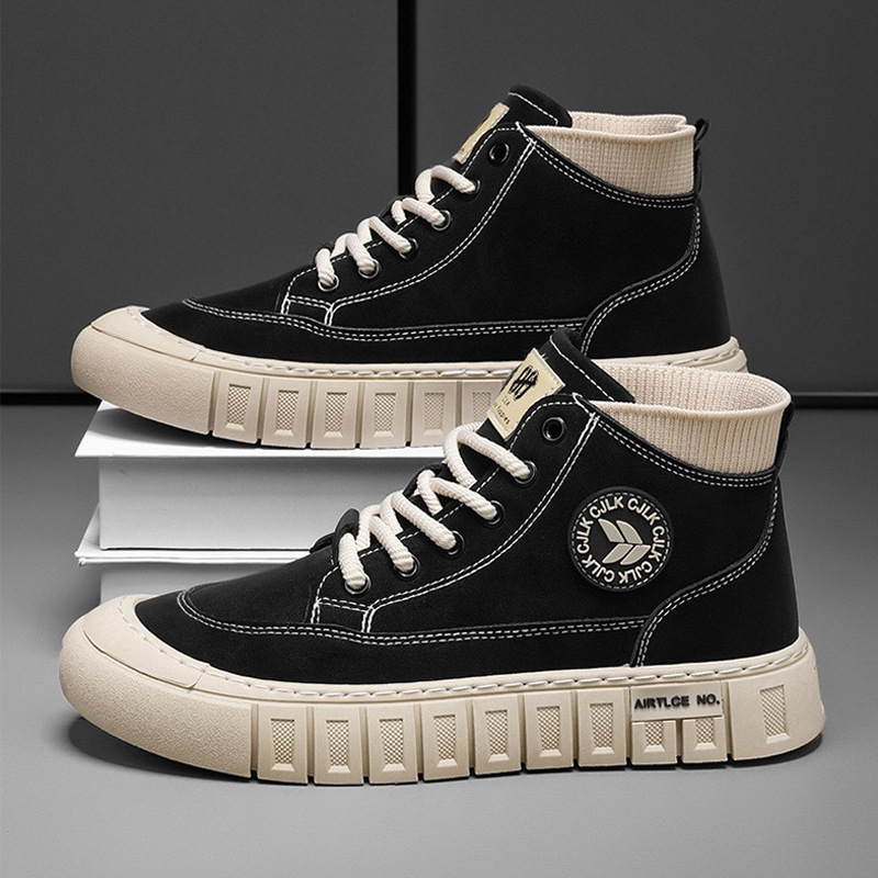 英伦风男鞋子2025春秋季袜子口舒适休闲高帮皮鞋时尚韩版青年板鞋