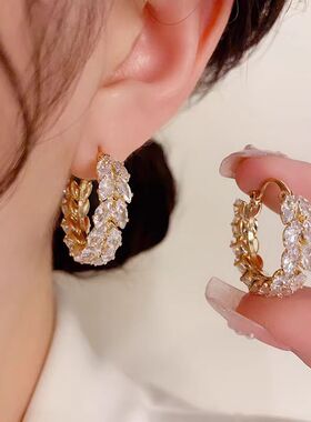 韩式超闪名媛风精致满锆圆环耳扣轻奢简约高级感时尚抖音同款耳环