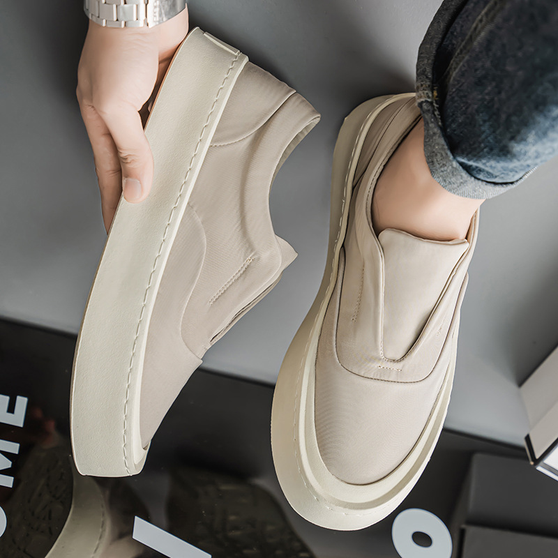 2025新款夏季透气布鞋粗跟潮流帆布鞋冰丝布板鞋休闲鞋厚底男鞋子