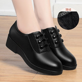 春秋圆头深口软面软底松紧带穿脱便捷舒适坡跟中年妈妈鞋 休闲单鞋