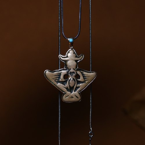 藏地老托甲牛头大鹏鸟挂坠18k包镶全品文玩纯手工DIY吊坠随身配饰