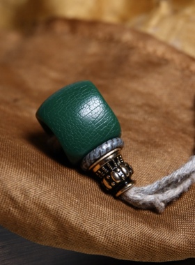 绿色树脂料器三通佛头配件满开片大孔道文玩纯手工念珠束尾百搭