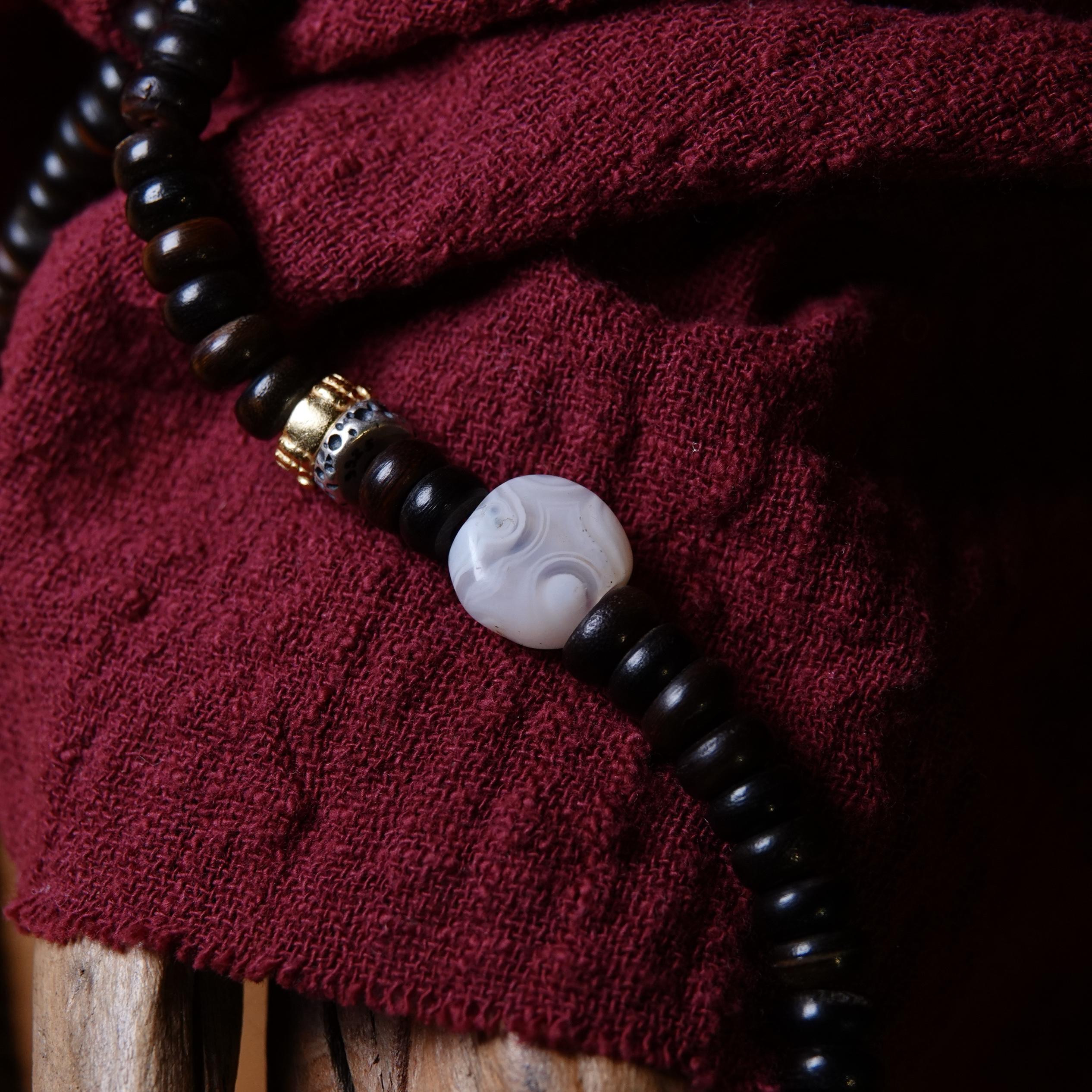 阿克瑟斯巴克特里亚千年天然缠丝玛瑙单珠大孔道佛珠手串顶珠背云