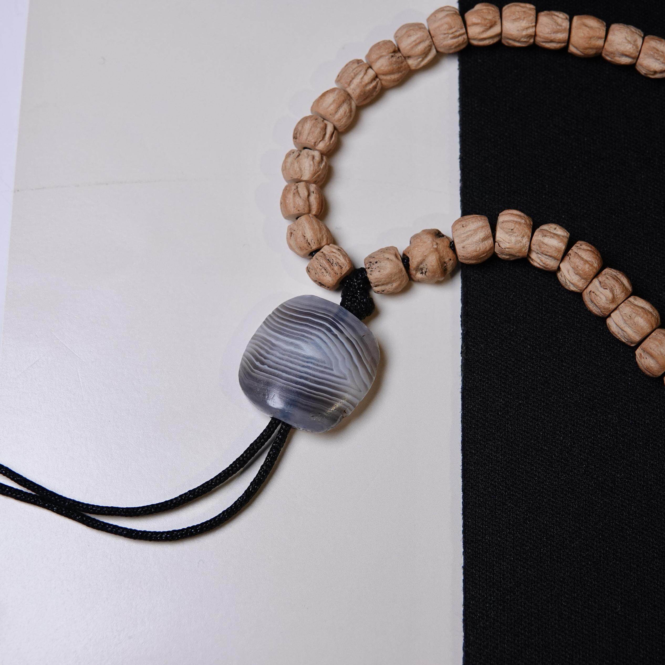 阿克瑟斯天然老缠丝玛瑙板珠文玩纯手工DIY念珠背云项链顶珠配珠