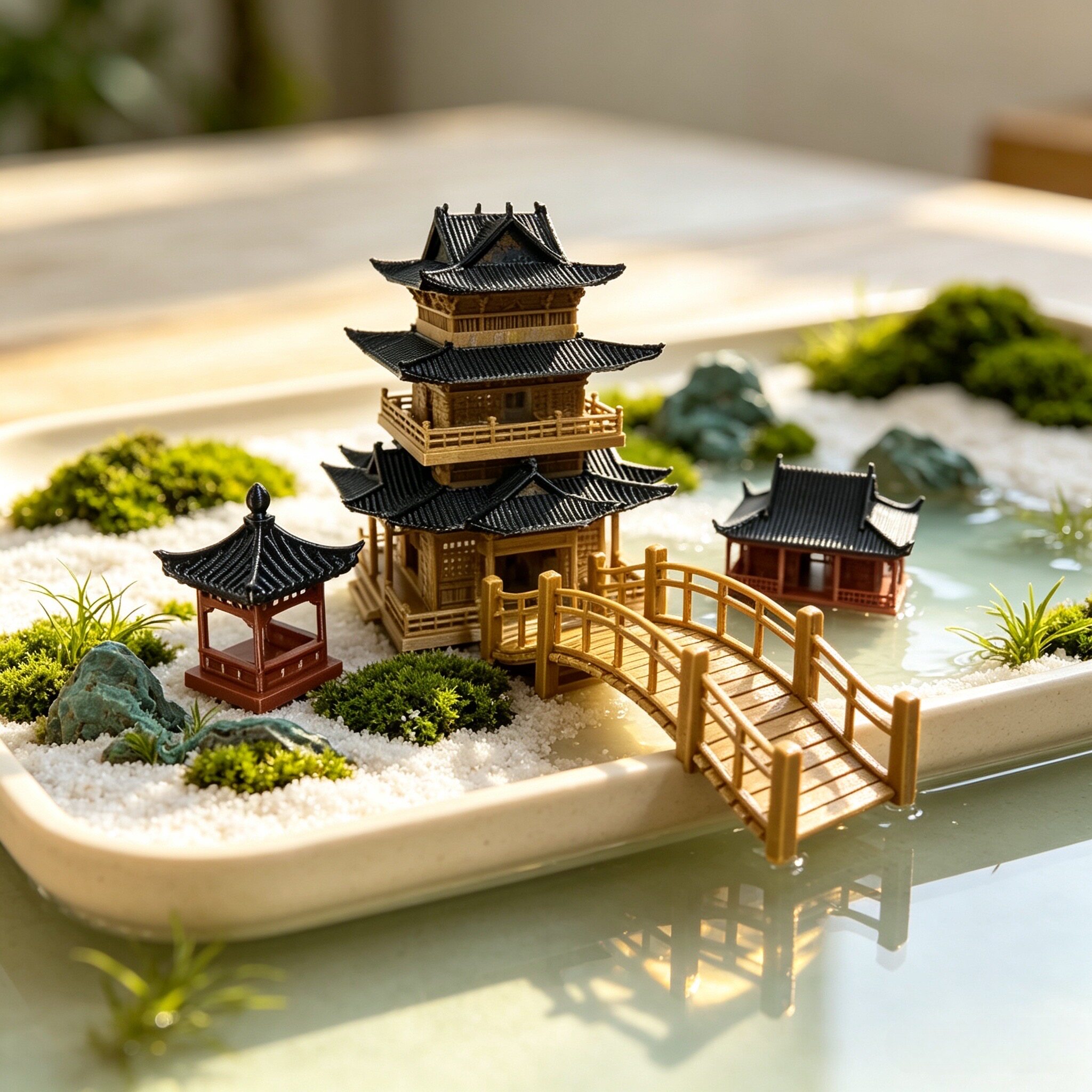 中式3D打印古建筑大号模型摆件客厅装饰假山鱼缸微景观造景凉亭图片
