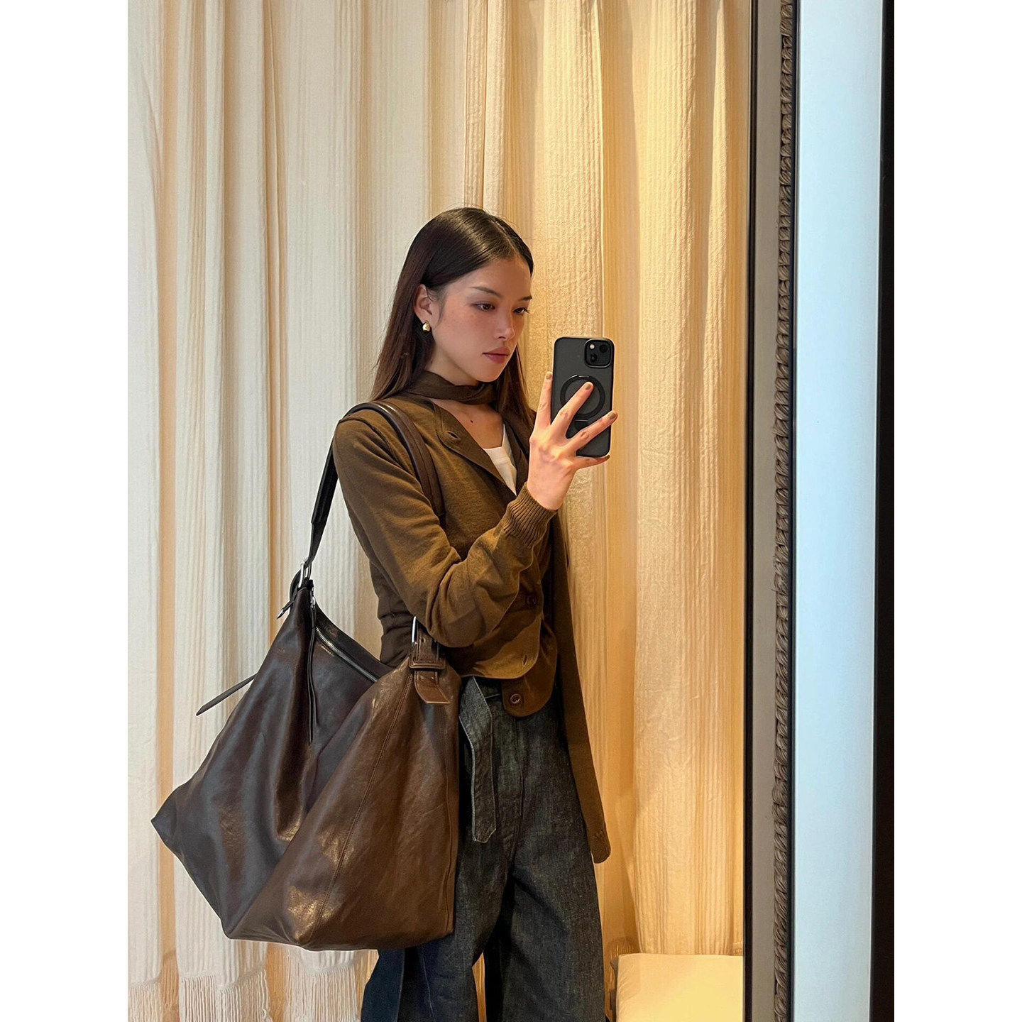 新款进口植鞣牛皮Hobo斜挎单肩包