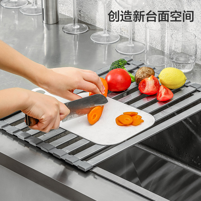 厨房水槽沥水卷帘洗菜池碗碟滤水垫子收纳置物架伸缩可折叠沥水篮,厨房/烹饪用具,水槽置物架,淘宝优惠券,粉丝福利购,淘宝优惠卷