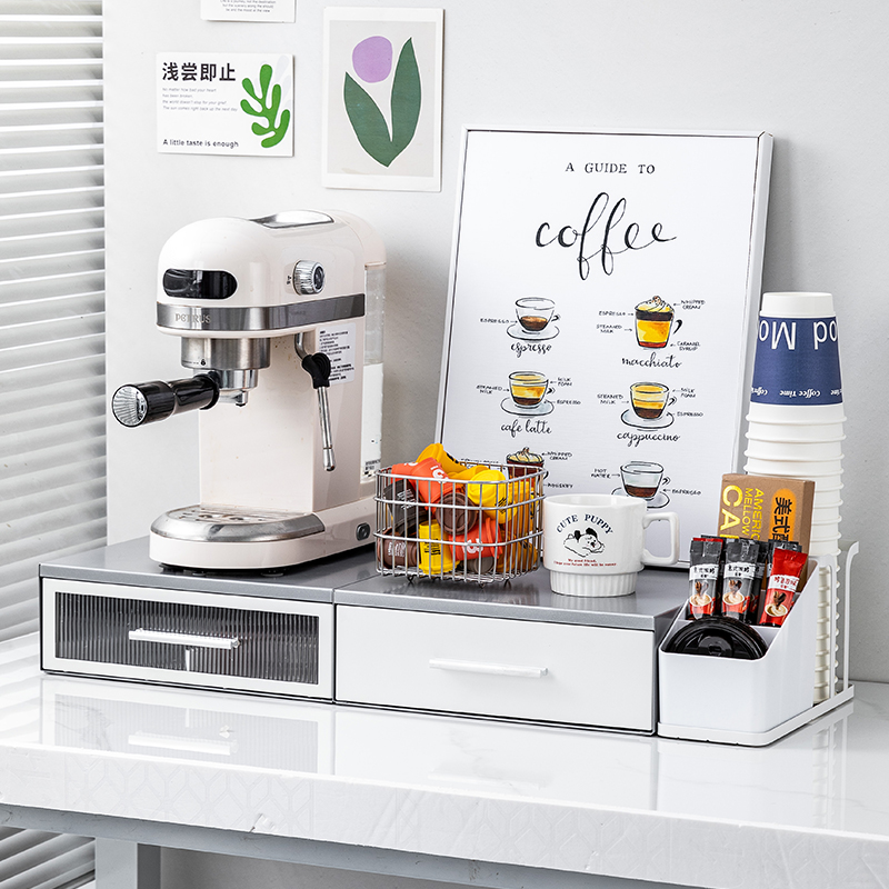 收纳盒抽屉式吧台桌面储物柜胶囊咖啡机增高架子茶水间零食置物架