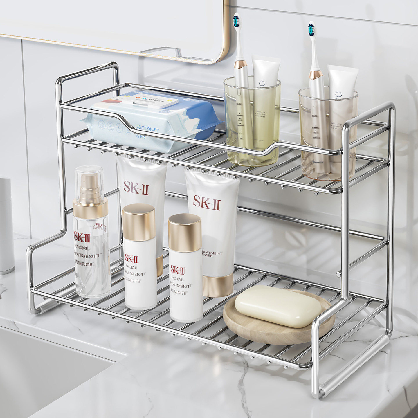 圣西陶洗漱台不锈钢置物架双层浴室收纳卫生间台面洗漱化妆品架子,家装主材,浴室角架,淘宝优惠券,粉丝福利购,淘宝优惠卷