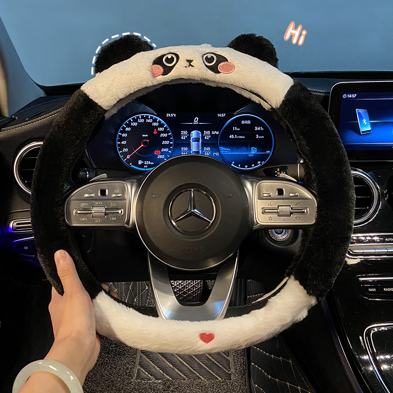 冬季毛绒方向盘套熊猫防滑车把套