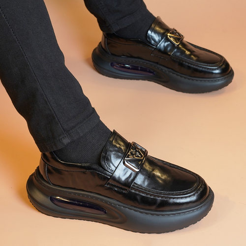 春秋季新款气垫男鞋真皮商务休闲皮鞋男士英伦厚底透气增高单鞋