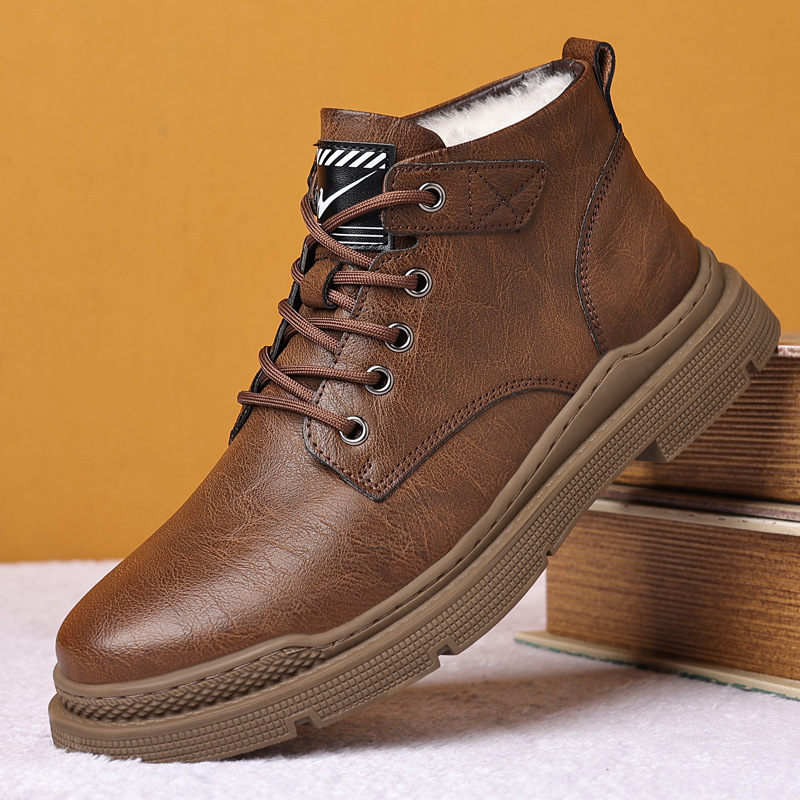 秋冬新款男士加绒保暖棉鞋户外工装厚底雪地靴百搭马丁靴9751