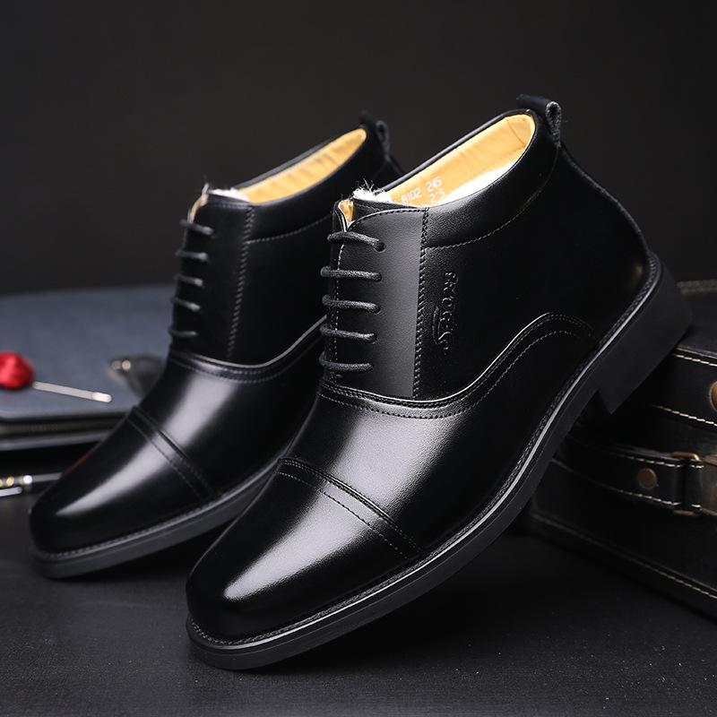 秋冬新款男士商务正装皮鞋男三接头加绒保暖棉鞋保安皮靴8102