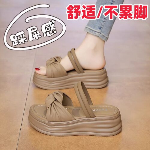 跨境仙女风厚底一字拖鞋女夏季外穿凉拖34码厚底增高两穿沙滩凉鞋