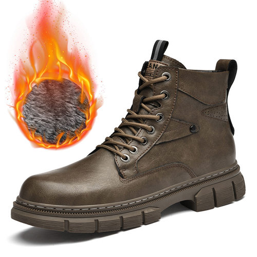 马丁靴男款秋冬新款高帮靴手抓纹时尚工装鞋青少年复古休闲皮靴男