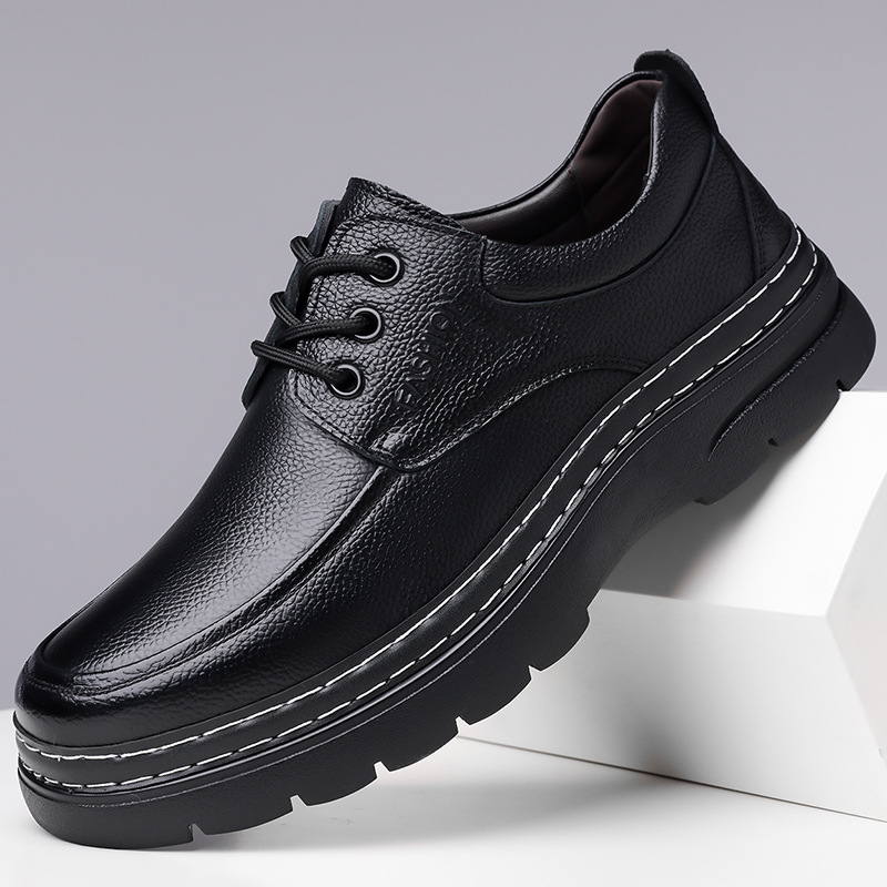 2025秋冬新款男士手工上线系带休闲皮鞋男真皮加绒保暖棉鞋男A133