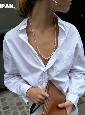 LIE STUDIOS银圆球项链不规则渐变银珠毛衣链高级感欧美小众简约