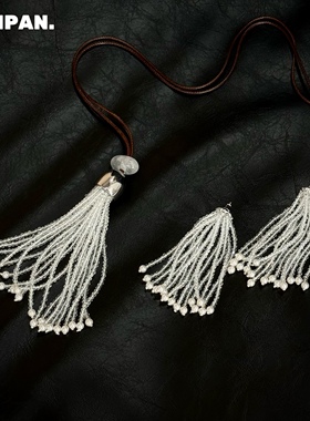 SAMPAN小众设计张悦儿同款白水晶流苏项链长款毛衣链复古珍珠耳环