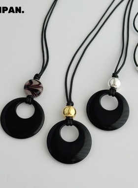 小众设计黑石圆环吊坠项链