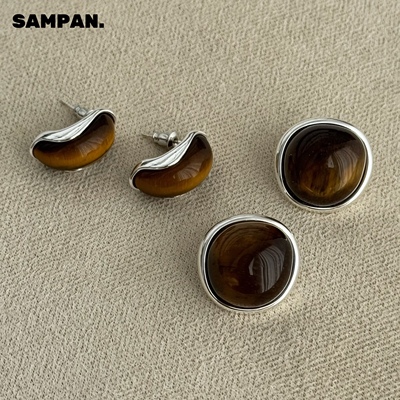 SAMPAN虎眼石复古小众耳钉女