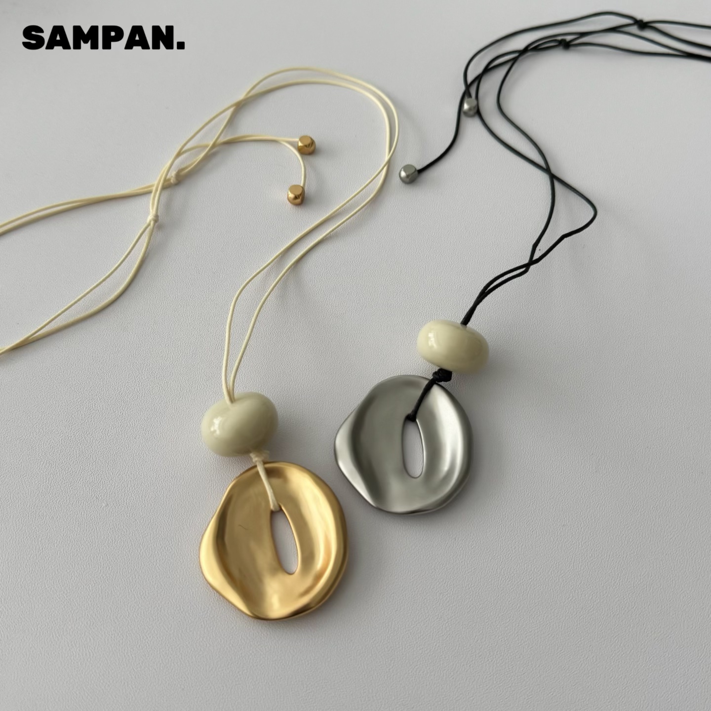 SAMPAN磨砂吊坠长款项链女新中式轻奢设计小众高级感抽拉式毛衣链