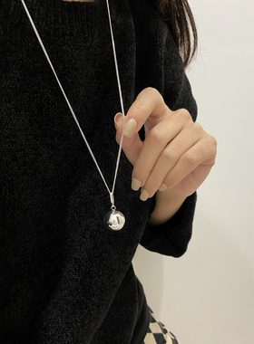 沉甸甸的韩国博主同款小众设计实心圆球长项链女气质大银球毛衣链