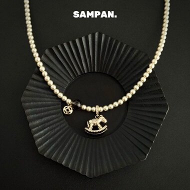 SAMPAN小众设计高级感木马项链轻奢高级感珍珠锁骨链可拆卸颈链