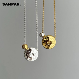 SAMPAN韩国midnight小众设计不规则纹理金银撞色项链高级感毛衣链