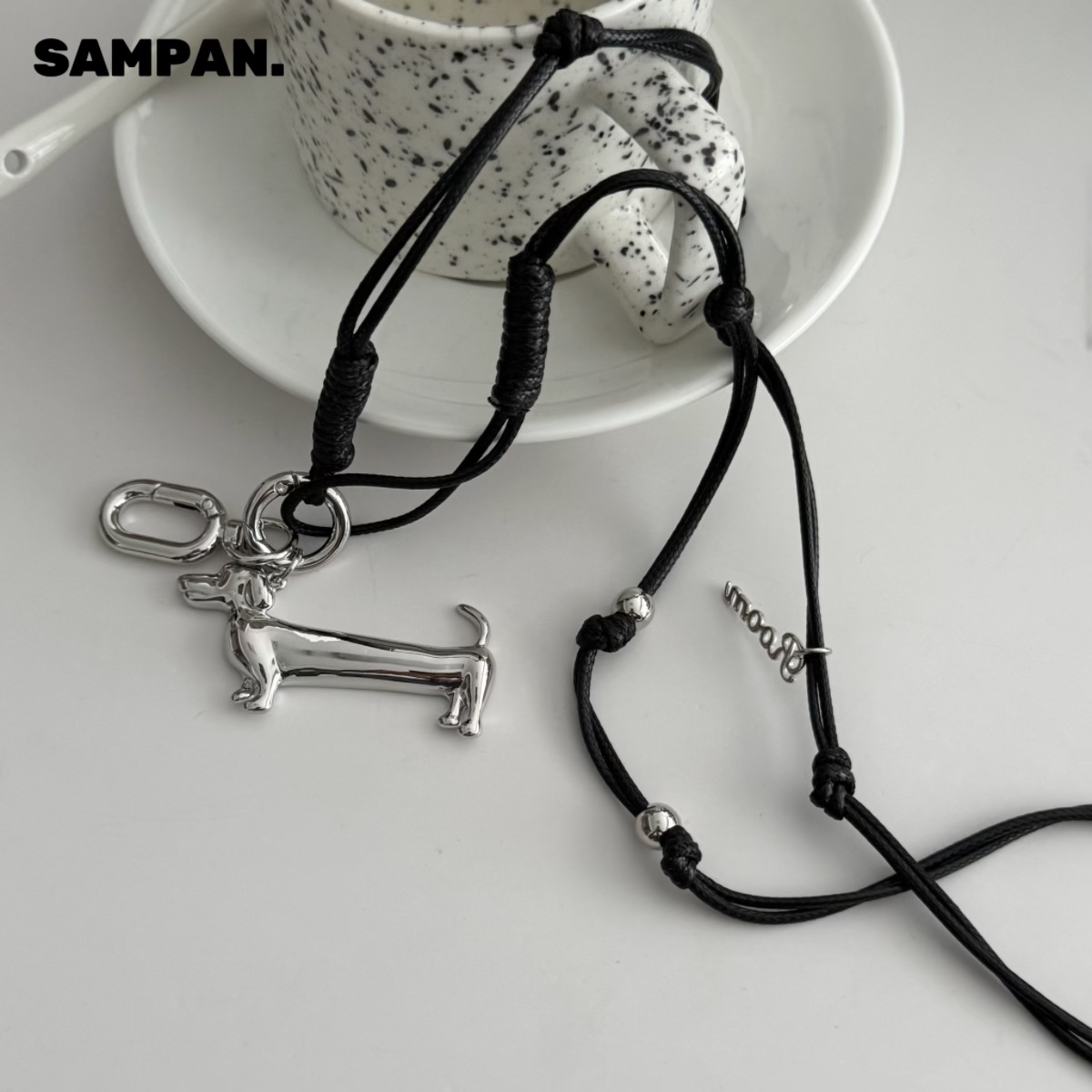 SAMPAN腊肠小狗项链黑绳手机链