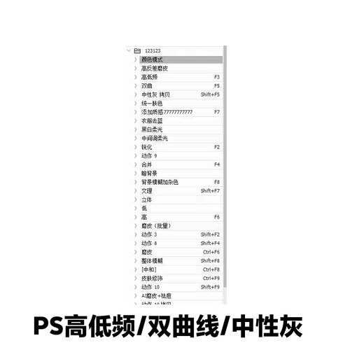 PS高级人像修图动作atn文件高低频双曲线中性灰黑白观察图层插件