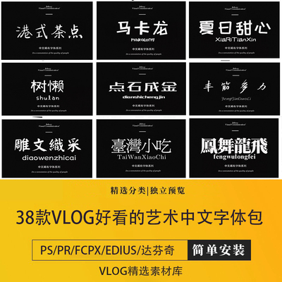 vlog视频剪辑好看的艺术中文字体包ps/pr/fcpx/edius/达芬奇/苹果