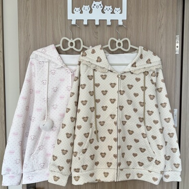 blurredbear原创日系软妹加厚连帽外套女秋冬小熊印花卫衣上衣女