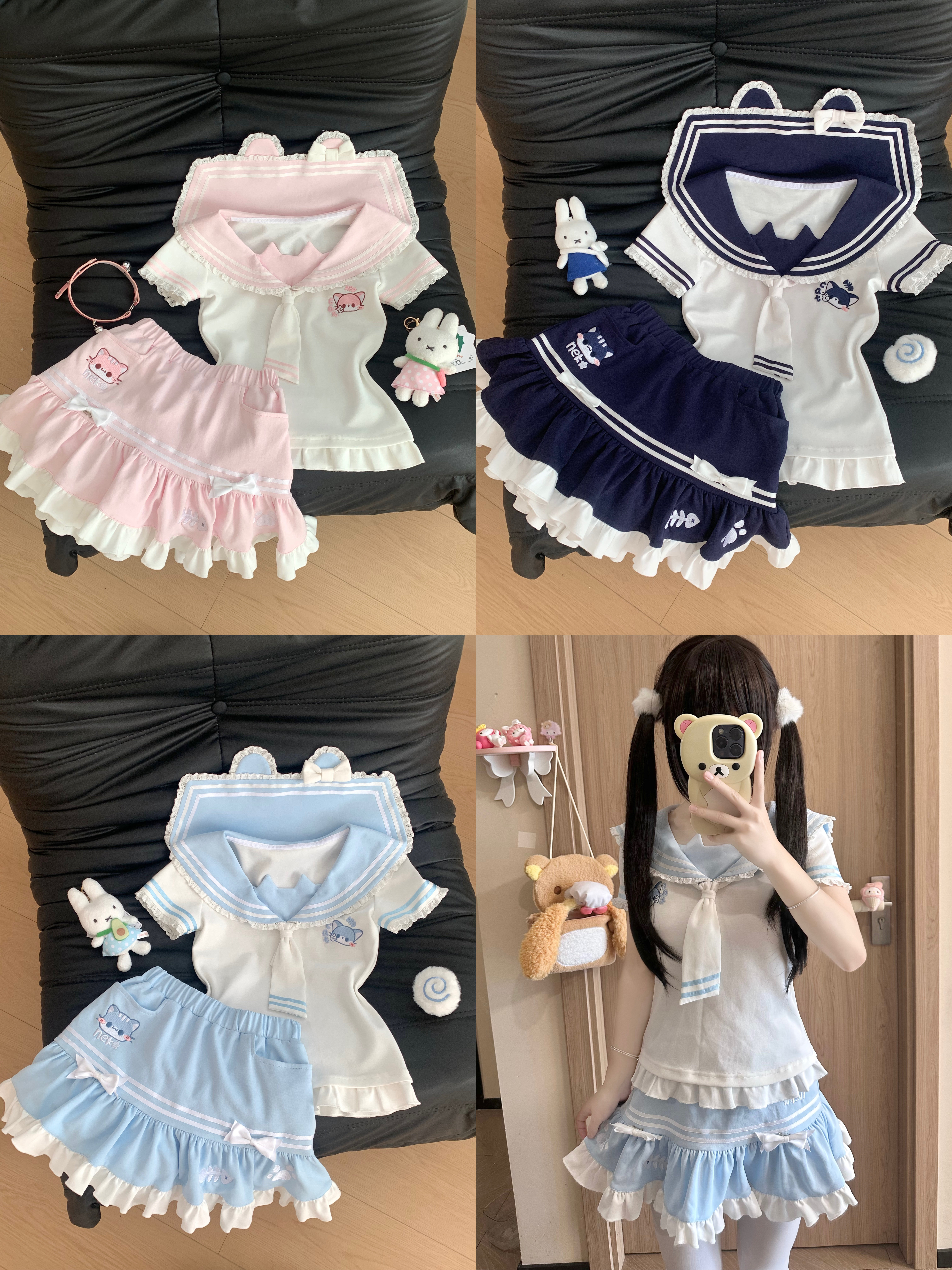 blurredbear原创日系可爱软妹海军领分体女夏季日常夏季甜妹套装图片