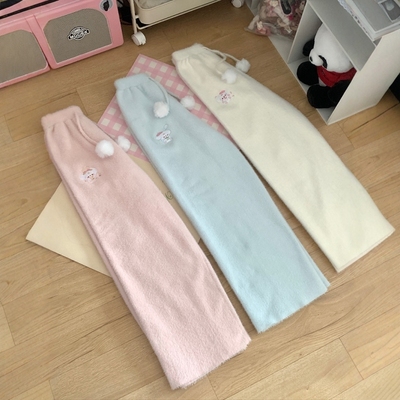 毛茸茸直筒休闲裤加厚针织阔腿裤