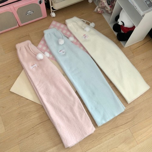 毛茸茸直筒休闲裤加厚针织阔腿裤