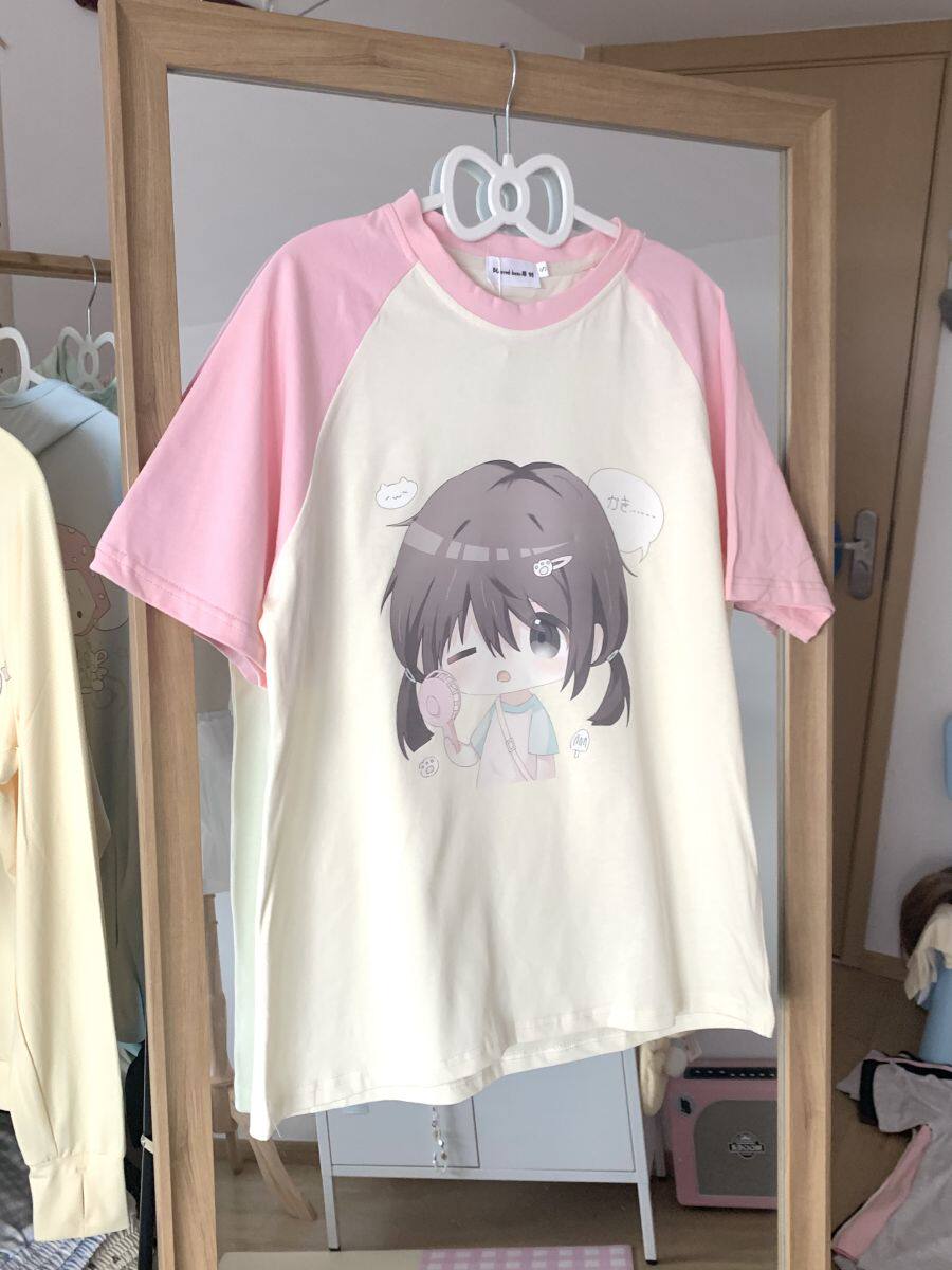 原创自制日系可爱二次元甜酷夏百搭宽松T恤漫画风纯棉圆领短袖女