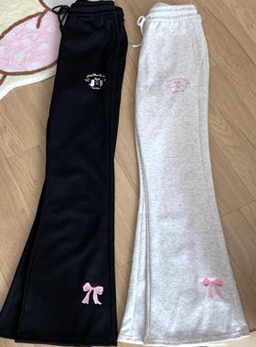 原创甜妹灰色微喇叭裤女秋冬季2024新款高腰显瘦显高纯棉微喇裤子