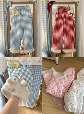 Blurredbear原创韩系小碎花保暖加绒加厚夹棉棉裤女百搭休闲裤子