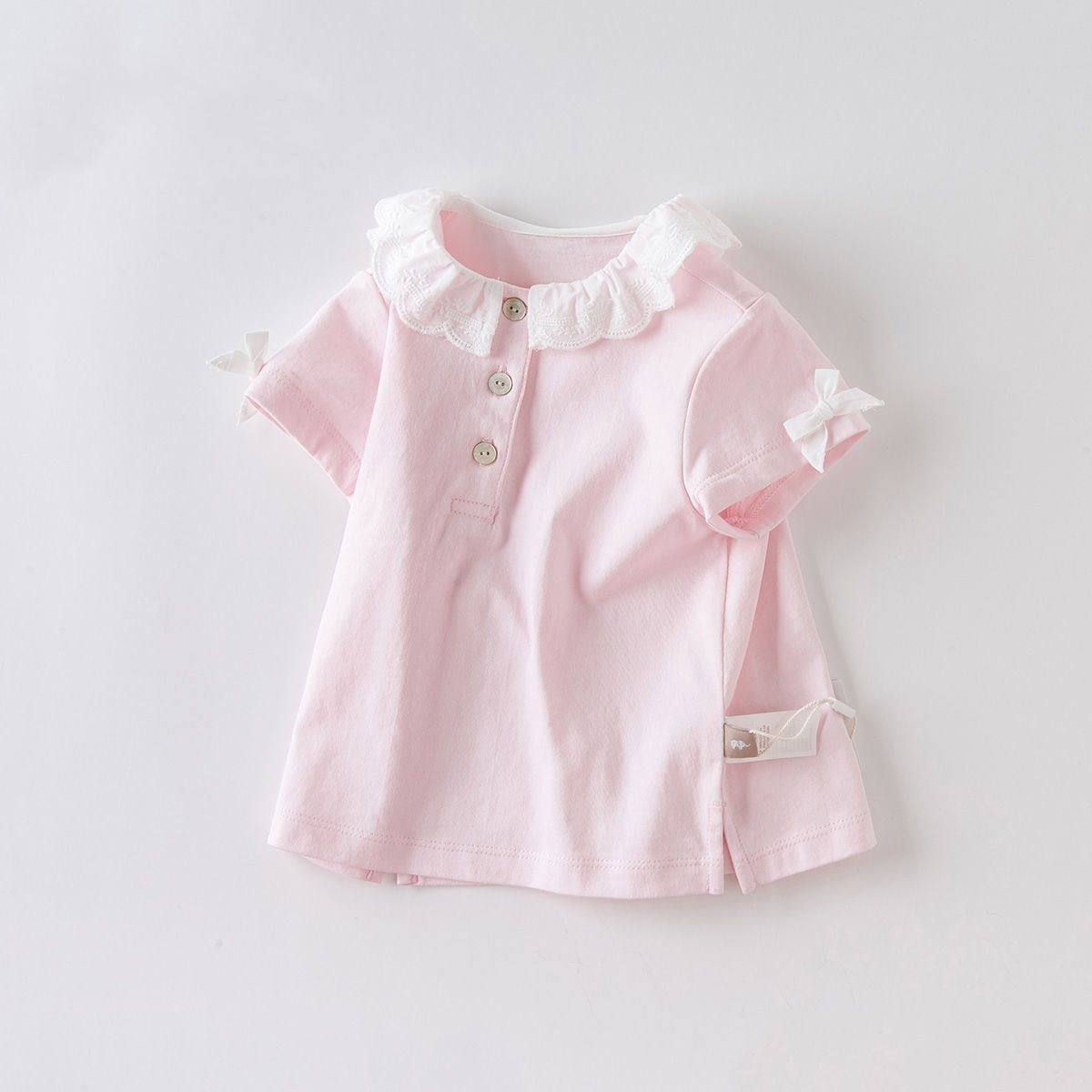 女童蕾丝短袖0岁5夏装女宝宝可爱幼儿纯棉上衣婴儿童洋气半袖T恤,童装/婴儿装/亲子装,T恤,淘宝优惠券,粉丝福利购,淘宝优惠卷