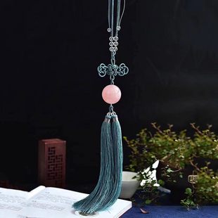 天然粉水晶球车挂汽车后视镜挂饰转运球男女车载圆形水晶挂饰摆件