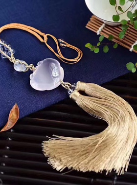 天然白水晶如意锁平安扣汽车挂件 车挂家居饰品手工流苏如意礼品
