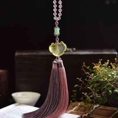 黄水晶如意汽车挂件车内吊饰品招米黄水晶如意锁车载后视镜吊坠