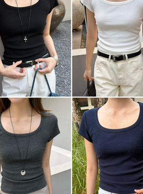 DIGM-oriselumo韩系简约百搭纯色圆领修身正肩显瘦短袖T恤JB60670